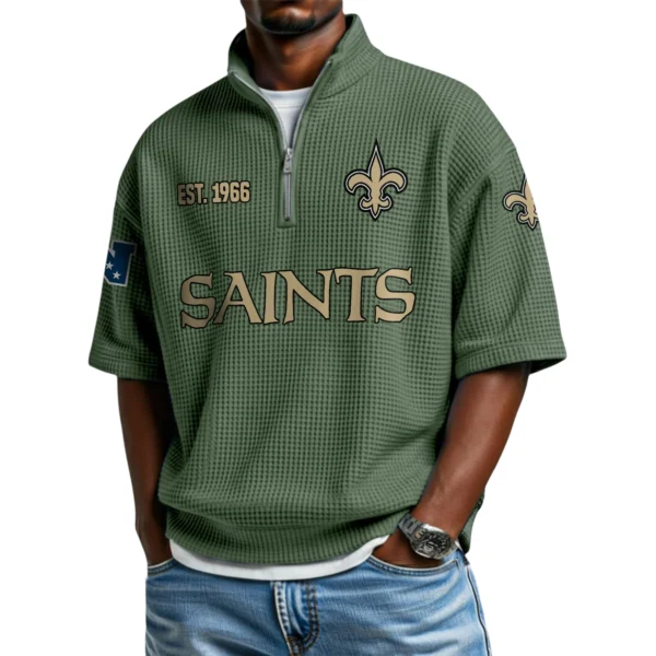 New Orleans Saints Quarter-Zip Waffle Knit Short Sleeve Shirt