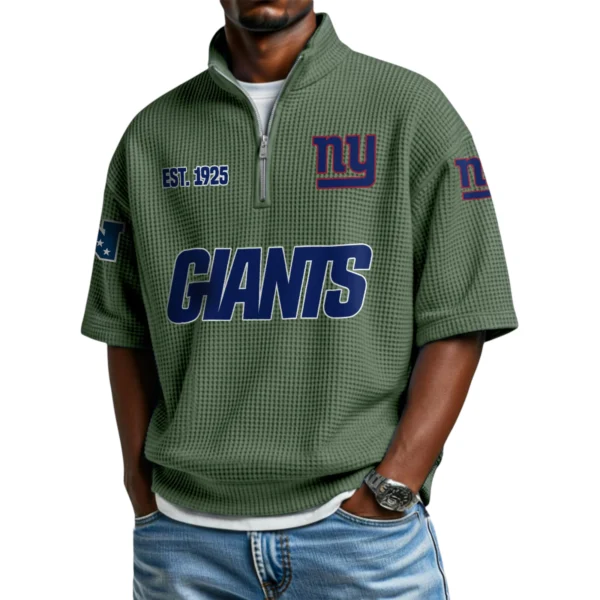 New York Giants Quarter-Zip Waffle Knit Short Sleeve Shirt