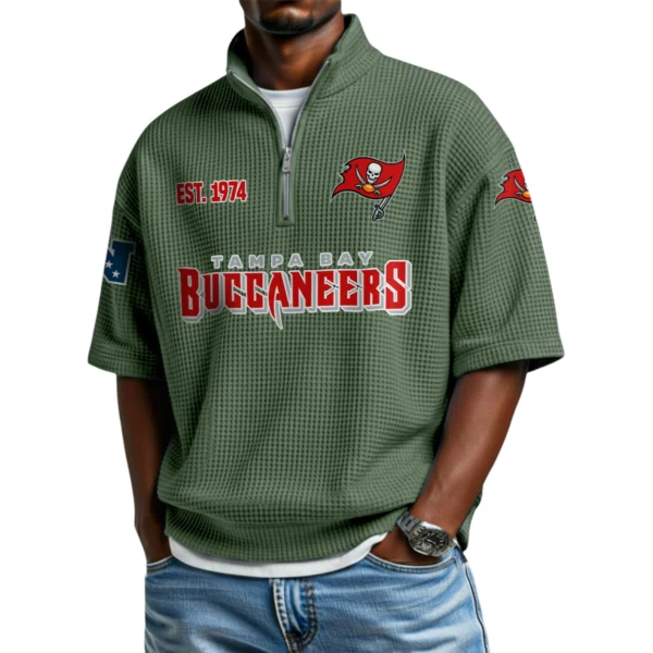 Tampa Bay Buccaneers Quarter-Zip Waffle Knit Short Sleeve Shirt