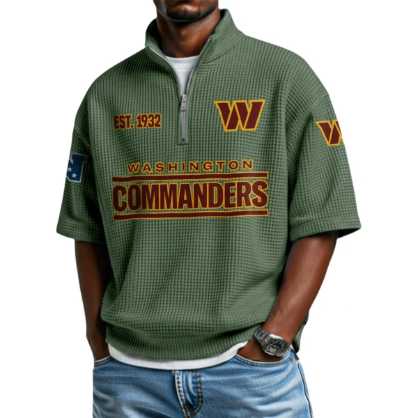 Washington Commanders Quarter-Zip Waffle Knit Short Sleeve Shirt