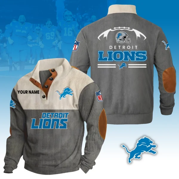 Detroit Lions Knitted Ribbed Corduroy Sweatshirt Pullover Sweater Custom Your Name