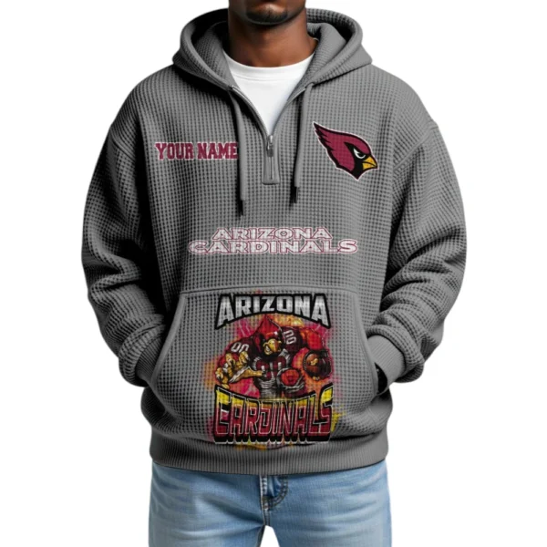 Arizona Cardinals x Mascot Quarter-Zip Waffle Knit Hoodie Custom Your Name