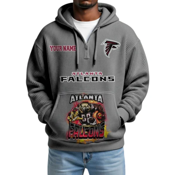 Atlanta Falcons x Mascot Quarter-Zip Waffle Knit Hoodie Custom Your Name
