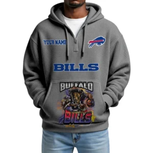 Buffalo Bills x Mascot Quarter-Zip Waffle Knit Hoodie Custom Your Name