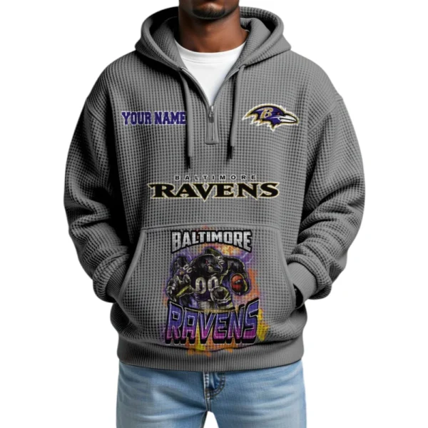 Baltimore Ravens x Mascot Quarter-Zip Waffle Knit Hoodie Custom Your Name
