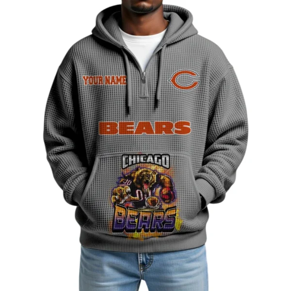 Chicago Bears x Mascot Quarter-Zip Waffle Knit Hoodie Custom Your Name