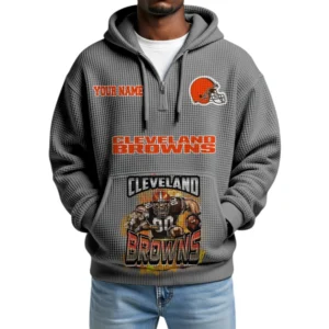 Cleveland Browns x Mascot Quarter-Zip Waffle Knit Hoodie Custom Your Name