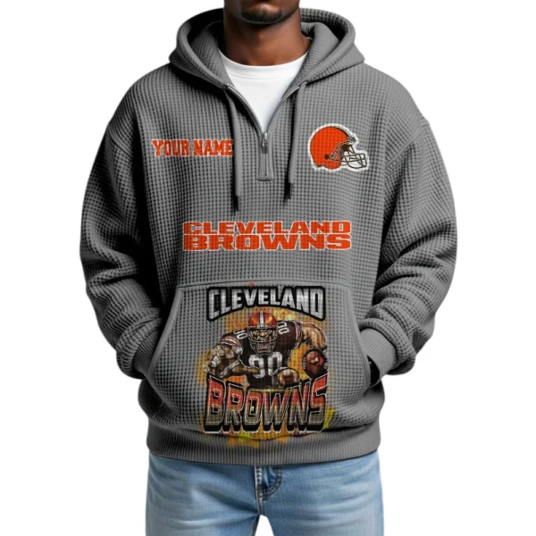 Cleveland Browns x Mascot Quarter-Zip Waffle Knit Hoodie Custom Your Name