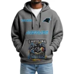 Carolina Panthers x Mascot Quarter-Zip Waffle Knit Hoodie Custom Your Name