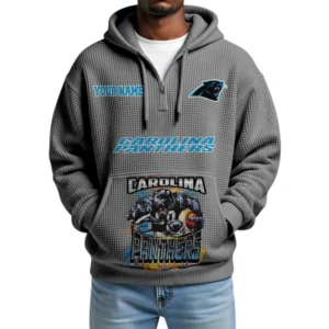 Carolina Panthers x Mascot Quarter-Zip Waffle Knit Hoodie Custom Your Name