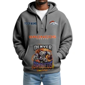Denver Broncos x Mascot Quarter-Zip Waffle Knit Hoodie Custom Your Name