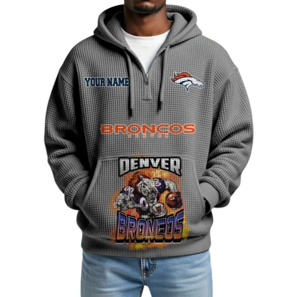 Denver Broncos x Mascot Quarter-Zip Waffle Knit Hoodie Custom Your Name