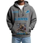 Detroit Lions x Mascot Quarter-Zip Waffle Knit Hoodie Custom Your Name