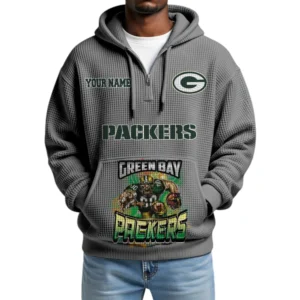 Green Bay Packers x Mascot Quarter-Zip Waffle Knit Hoodie Custom Your Name