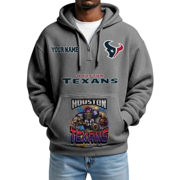 Houston Texans x Mascot Quarter-Zip Waffle Knit Hoodie Custom Your Name