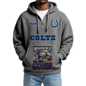 Indianapolis Colts x Mascot Quarter-Zip Waffle Knit Hoodie Custom Your Name