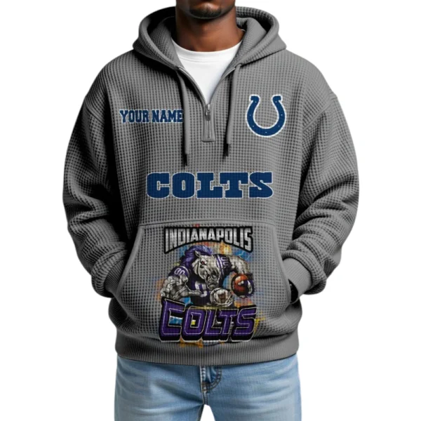 Indianapolis Colts x Mascot Quarter-Zip Waffle Knit Hoodie Custom Your Name