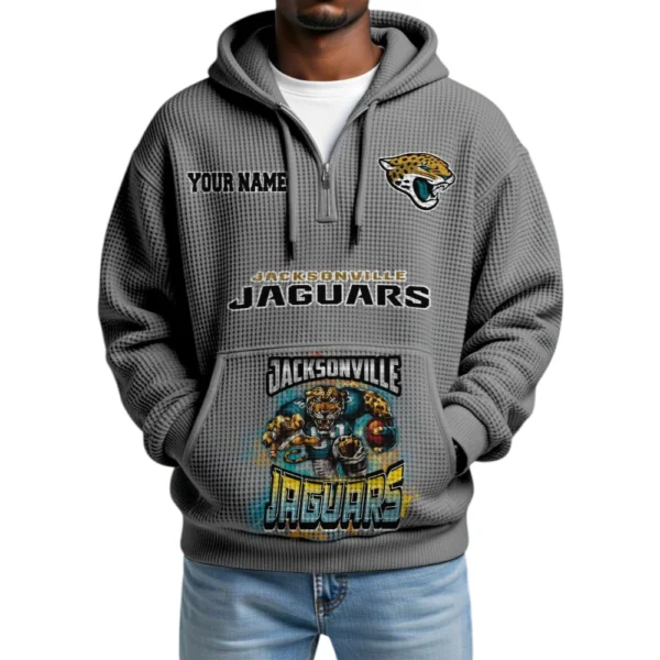 Jacksonville Jaguars x Mascot Quarter-Zip Waffle Knit Hoodie Custom Your Name