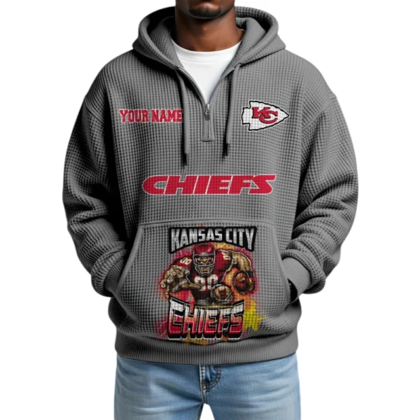 Kansas City Chiefs x Mascot Quarter-Zip Waffle Knit Hoodie Custom Your Name