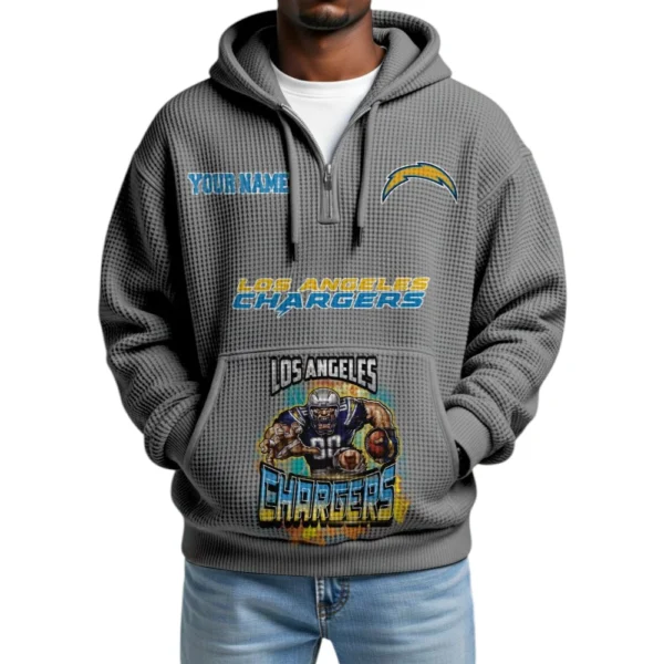 Los Angeles Chargers x Mascot Quarter-Zip Waffle Knit Hoodie Custom Your Name