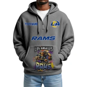 Los Angeles Rams x Mascot Quarter-Zip Waffle Knit Hoodie Custom Your Name