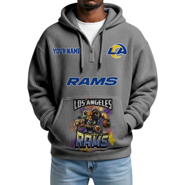 Los Angeles Rams x Mascot Quarter-Zip Waffle Knit Hoodie Custom Your Name