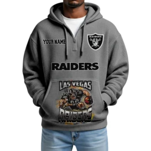 Las Vegas Raiders x Mascot Quarter-Zip Waffle Knit Hoodie Custom Your Name