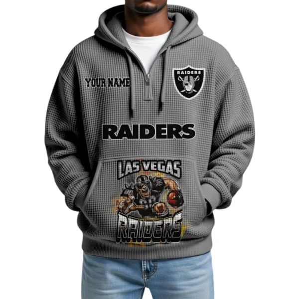 Las Vegas Raiders x Mascot Quarter-Zip Waffle Knit Hoodie Custom Your Name