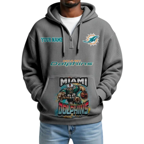 Miami Dolphins x Mascot Quarter-Zip Waffle Knit Hoodie Custom Your Name
