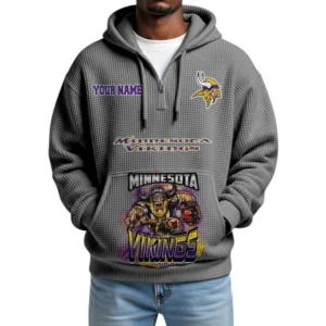Minnesota Vikings x Mascot Quarter-Zip Waffle Knit Hoodie Custom Your Name
