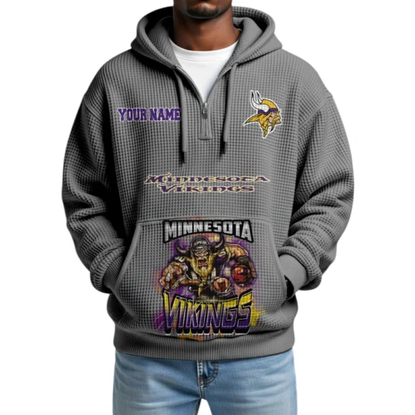 Minnesota Vikings x Mascot Quarter-Zip Waffle Knit Hoodie Custom Your Name