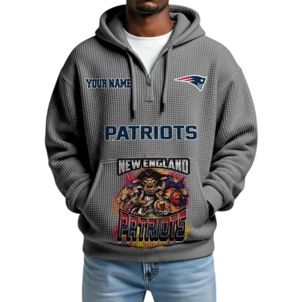 New England Patriots x Mascot Quarter-Zip Waffle Knit Hoodie Custom Your Name