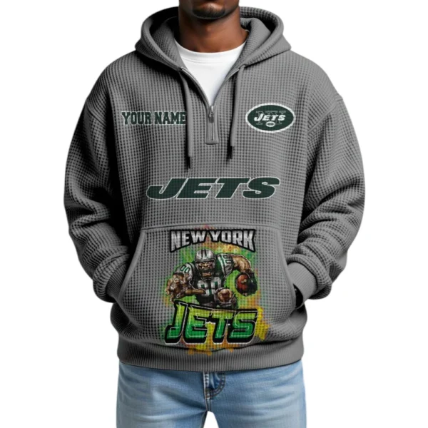 New York Jets x Mascot Quarter-Zip Waffle Knit Hoodie Custom Your Name
