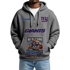 New York Giants x Mascot Quarter-Zip Waffle Knit Hoodie Custom Your Name