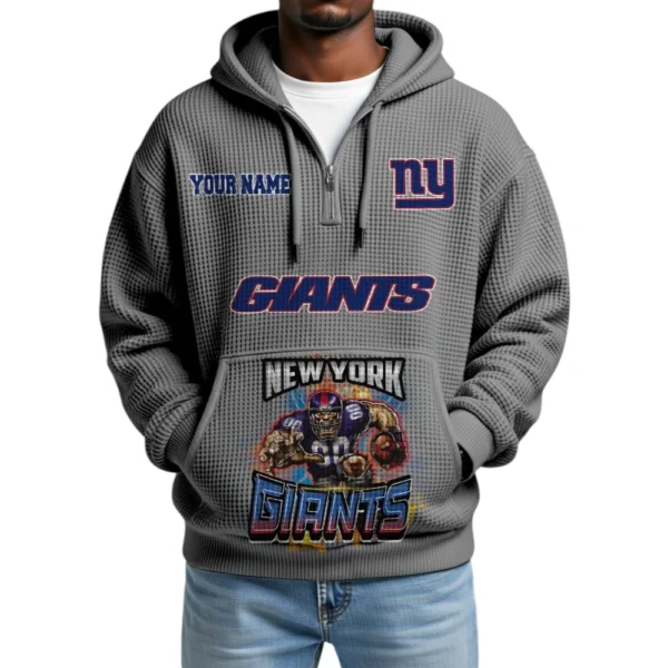 New York Giants x Mascot Quarter-Zip Waffle Knit Hoodie Custom Your Name