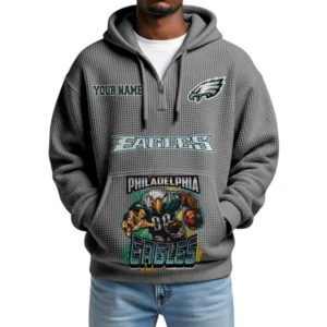 Philadelphia Eagles x Mascot Quarter-Zip Waffle Knit Hoodie Custom Your Name