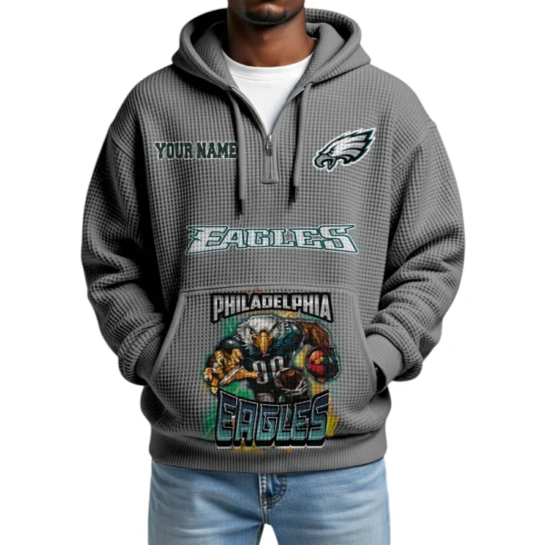 Philadelphia Eagles x Mascot Quarter-Zip Waffle Knit Hoodie Custom Your Name