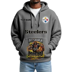 Pittsburgh Steelers x Mascot Quarter-Zip Waffle Knit Hoodie Custom Your Name