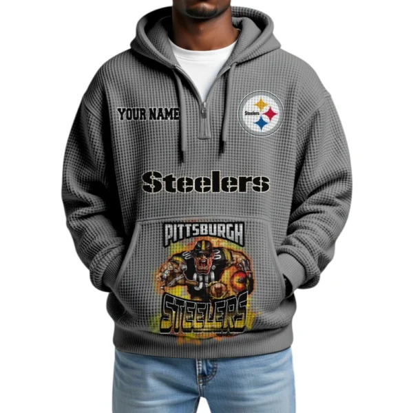 Pittsburgh Steelers x Mascot Quarter-Zip Waffle Knit Hoodie Custom Your Name