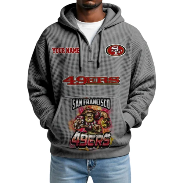 San Francisco 49ers x Mascot Quarter-Zip Waffle Knit Hoodie Custom Your Name