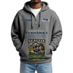 Seattle Seahawks x Mascot Quarter-Zip Waffle Knit Hoodie Custom Your Name