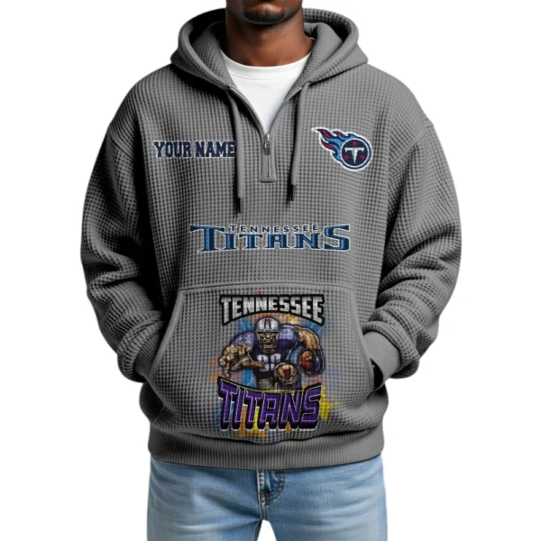 Tennessee Titans x Mascot Quarter-Zip Waffle Knit Hoodie Custom Your Name