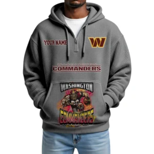 Washington Commanders x Mascot Quarter-Zip Waffle Knit Hoodie Custom Your Name