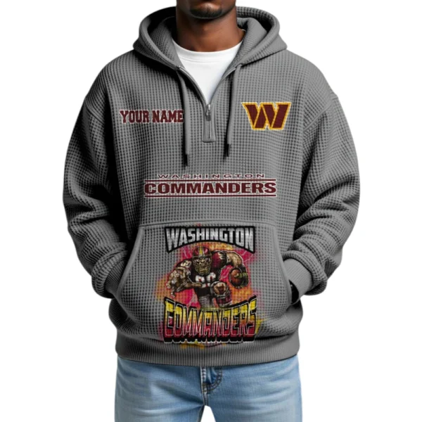 Washington Commanders x Mascot Quarter-Zip Waffle Knit Hoodie Custom Your Name