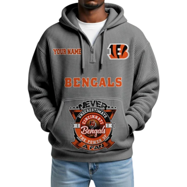 Cincinnati Bengals x Quarter-Zip Waffle Knit Hoodie Customize Your Name
