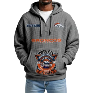Denver Broncos x Quarter-Zip Waffle Knit Hoodie Customize Your Name