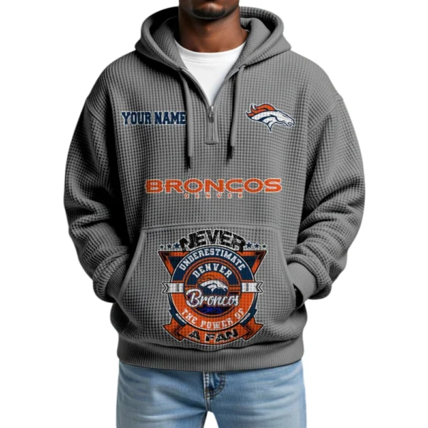 Denver Broncos x Quarter-Zip Waffle Knit Hoodie Customize Your Name
