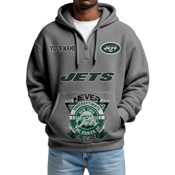 New York Jets x Quarter-Zip Waffle Knit Hoodie Customize Your Name