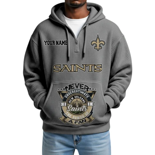 New Orleans Saints x Quarter-Zip Waffle Knit Hoodie Customize Your Name