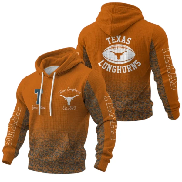 Texas Longhorns Waffle Pullover Hoodie Custom Your Name